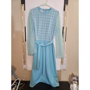 Vintage ILGWU Blue Long Sleeve Dress with Belt